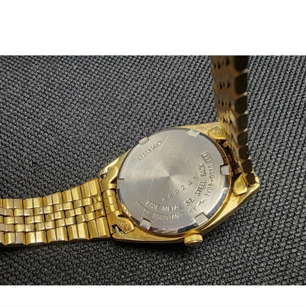 Vintage Seiko Women's Quartz Date Watch Works Gold Tone Band Used - Picture 3 of 4